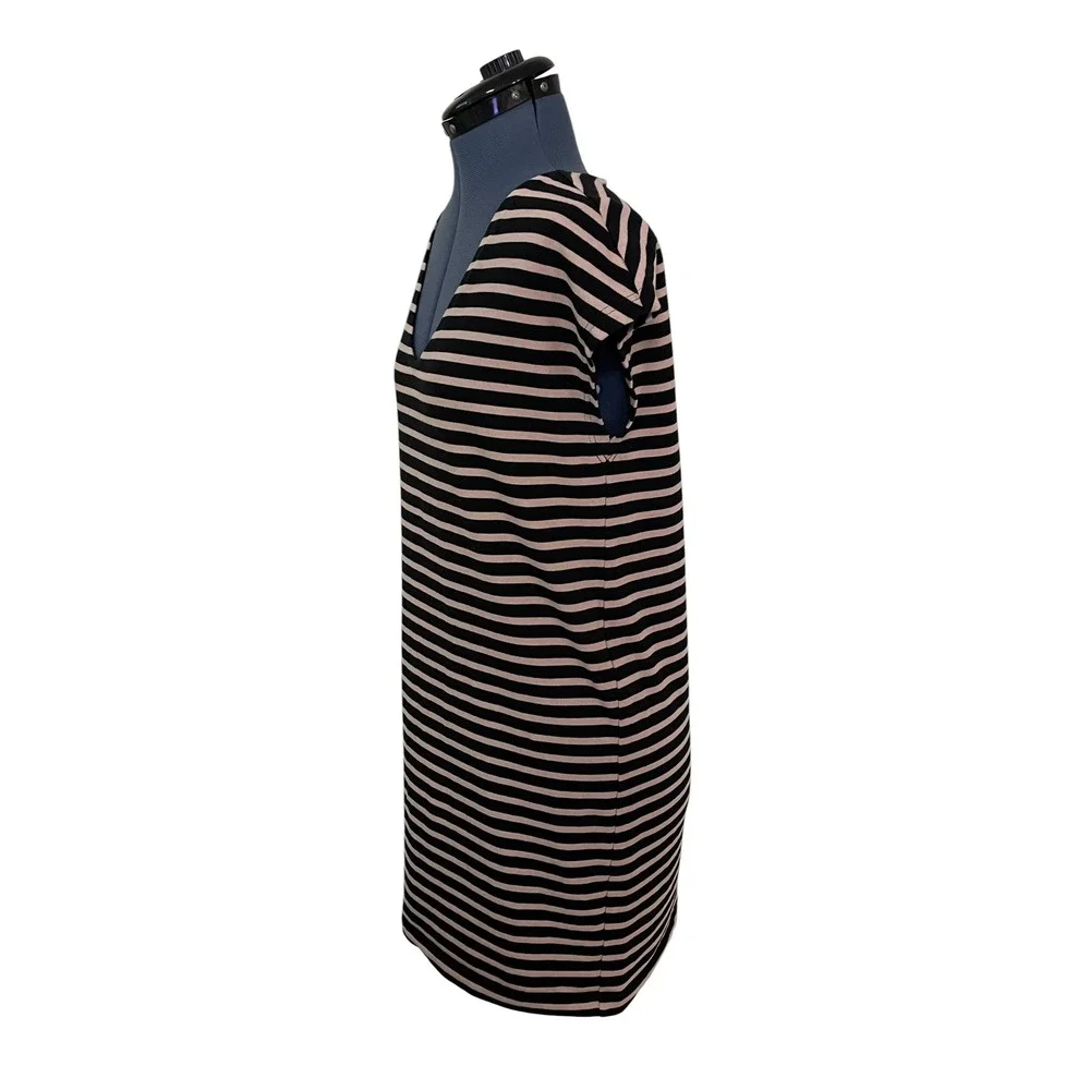 Tory Burch Black Tan Striped Cotton Mini T Shirt Dress Preppy Travel Career M